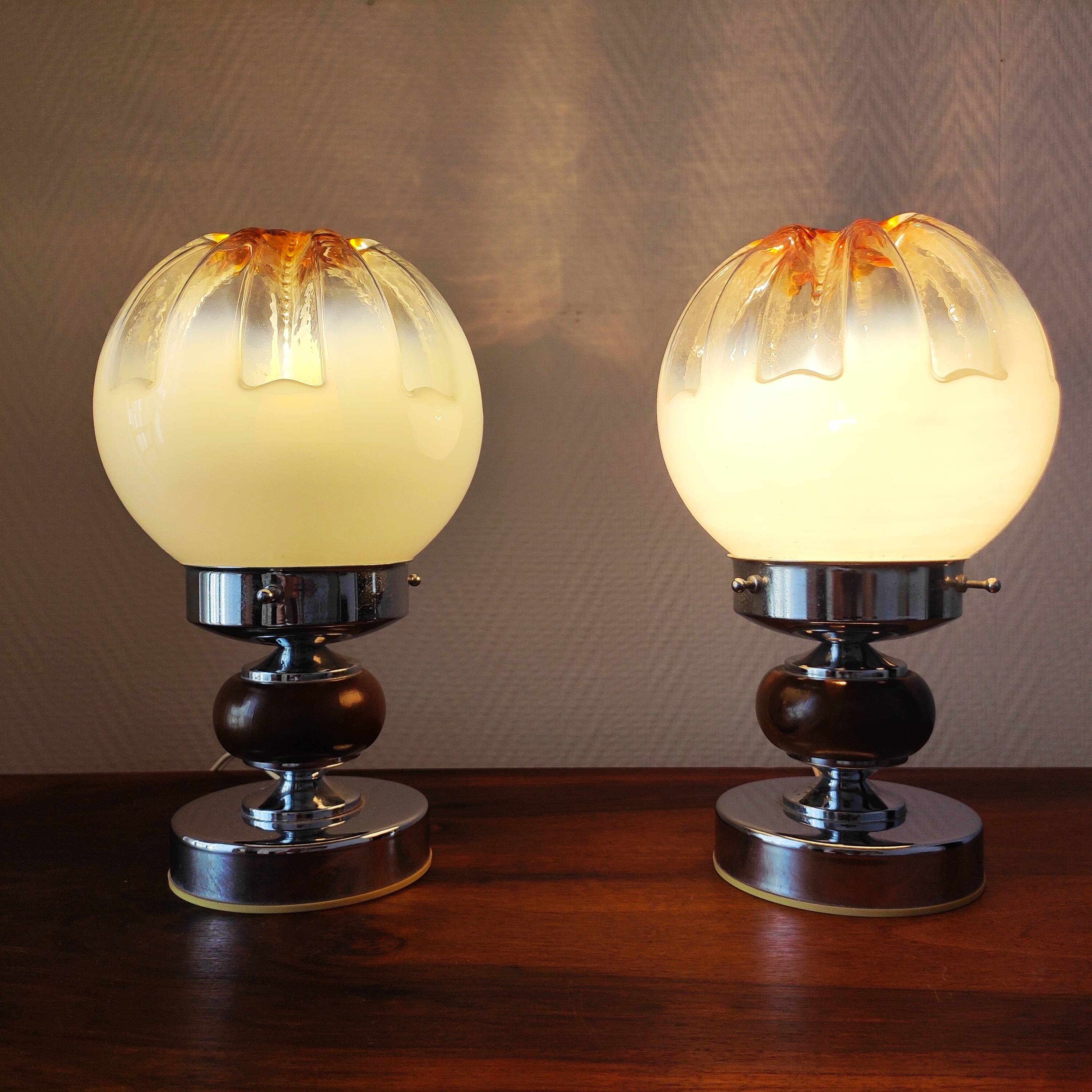 Paire de lampes mazzega 1970 verre de Murano