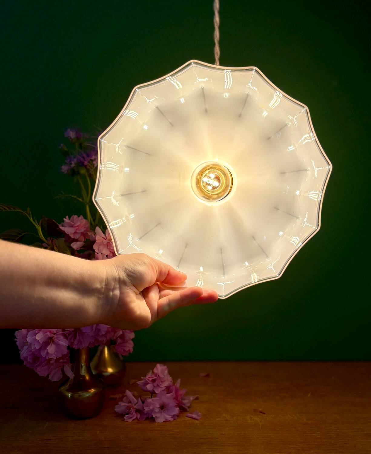 Vintage pink opaline pendant light