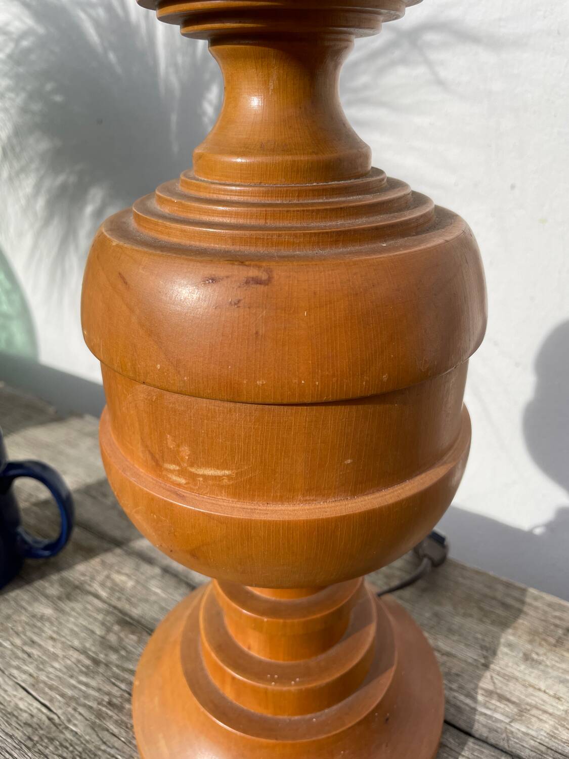 Large turned wooden lamp base