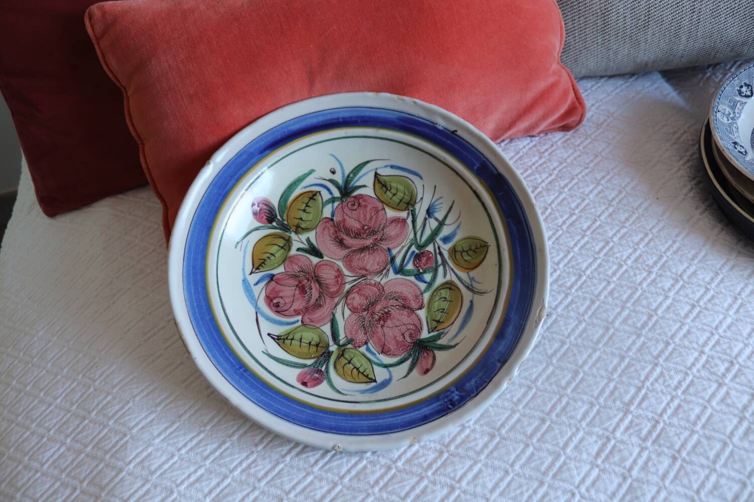 Large old ceramic and rose dish