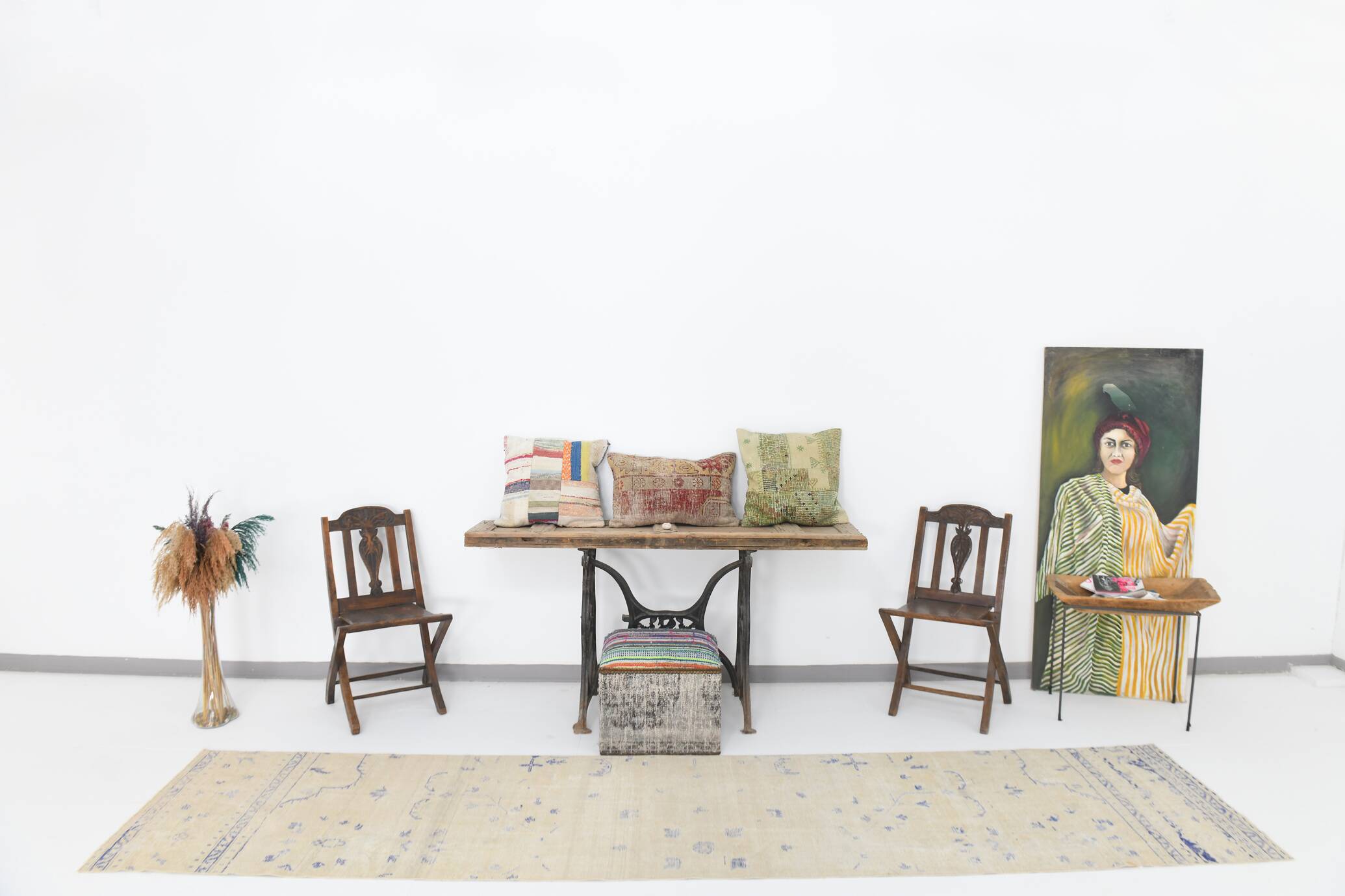 3x12 Blue & Beige Antique Vintage Runner Rug, 80x369Cm SK 23836