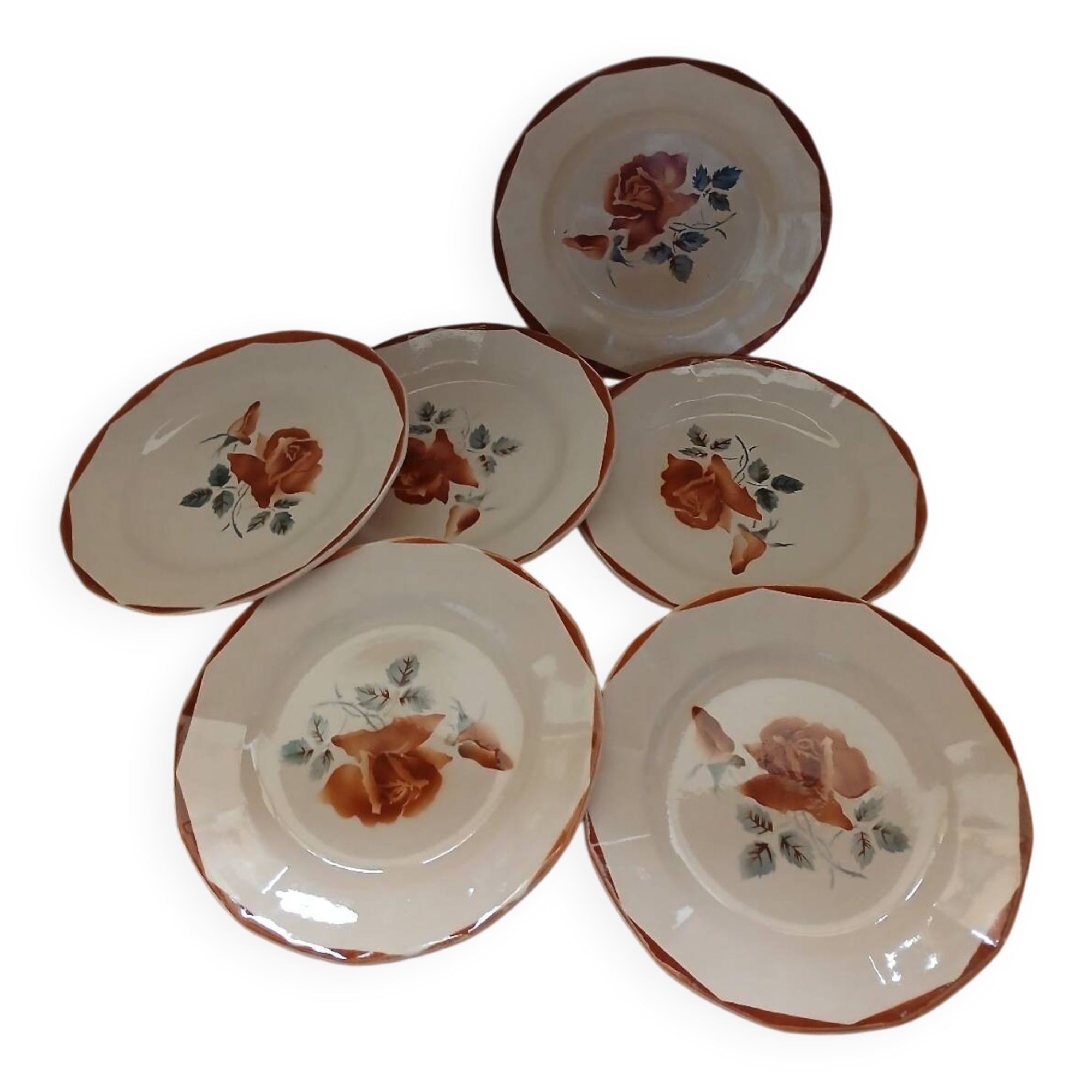 6 Digoin and Sarreguemines dessert plates