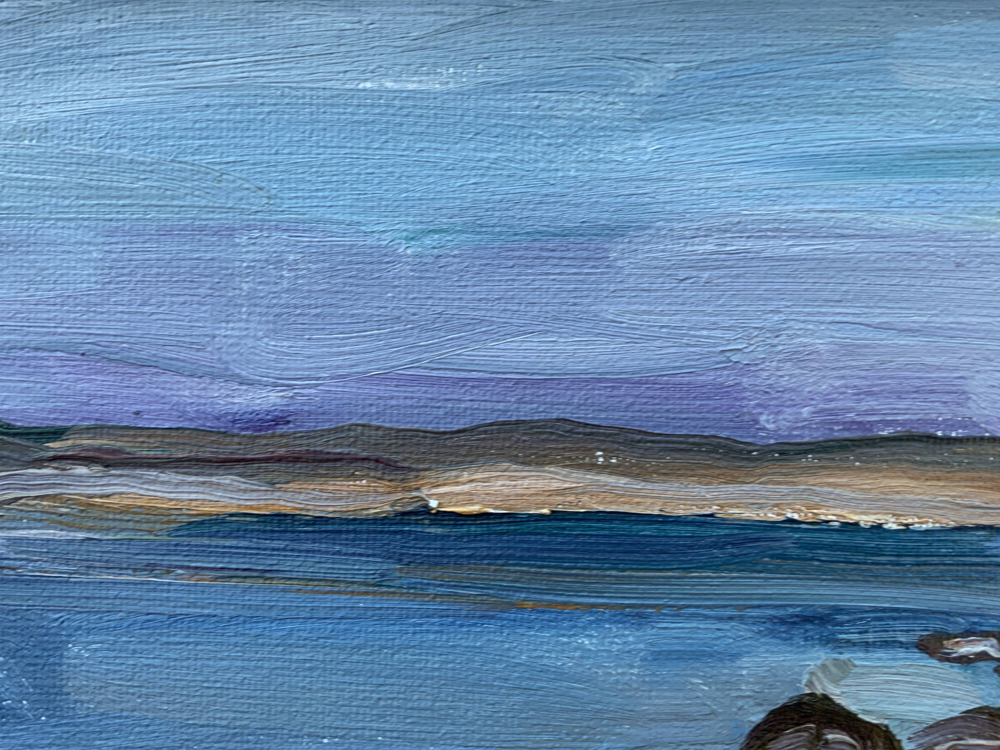 Vintage Swedish Modernists Oil Painting Blue Seascape by G.B. Mid 20th century