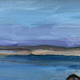 Vintage Swedish Modernists Oil Painting Blue Seascape by G.B. Mid 20th century