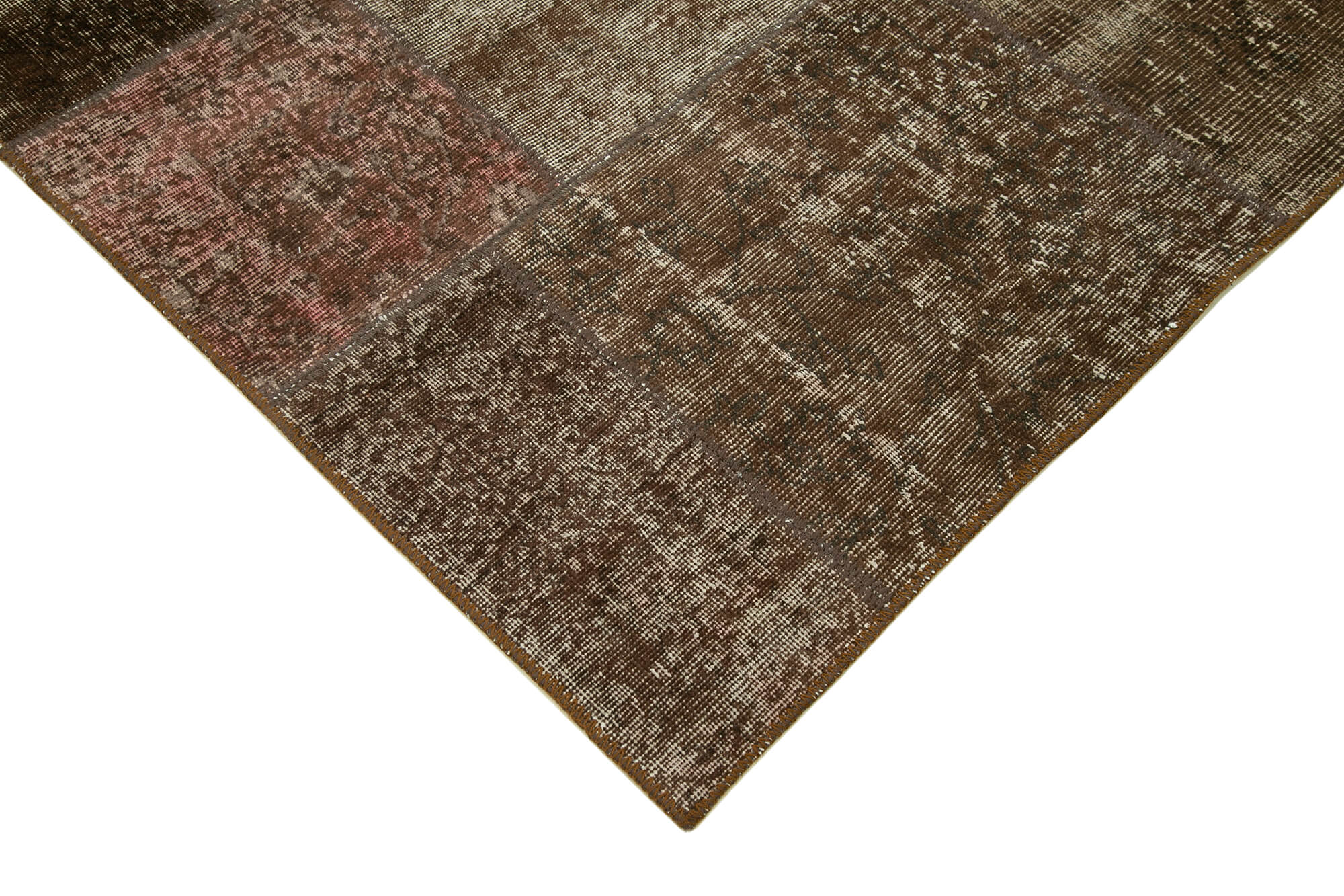 Handwoven anatolian contemporary 170 cm x 241 cm brown patchwork carpet