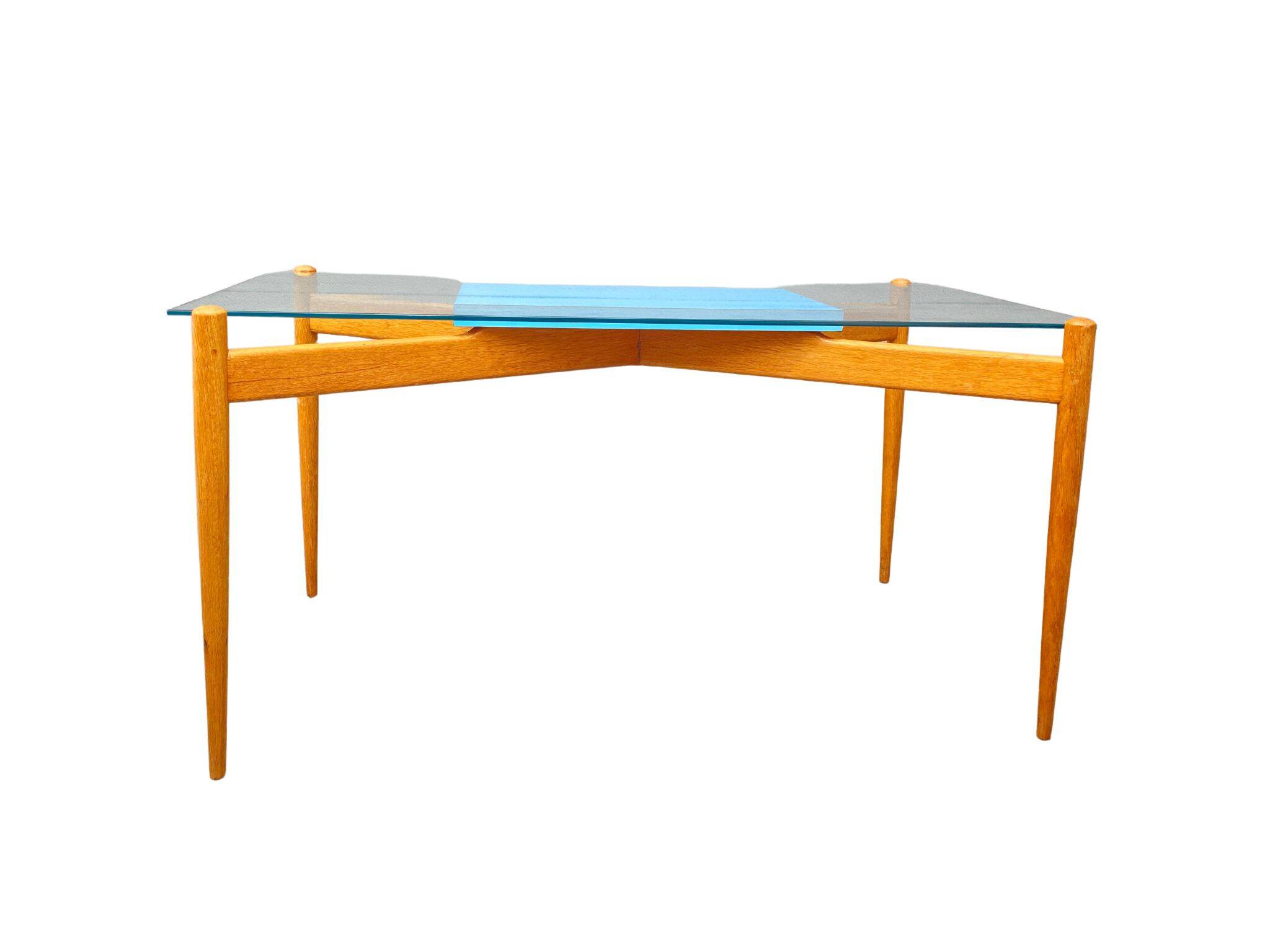 Table basse en verre avec cadre en bois, années 1960, Tchécoslovaquie