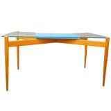 Table basse en verre avec cadre en bois, années 1960, Tchécoslovaquie