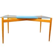 Glass coffee table with a wooden frame, 1960s, Czechoslovakia.