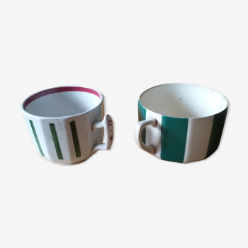 Set of green striped cups Diguoin Sarreguemines