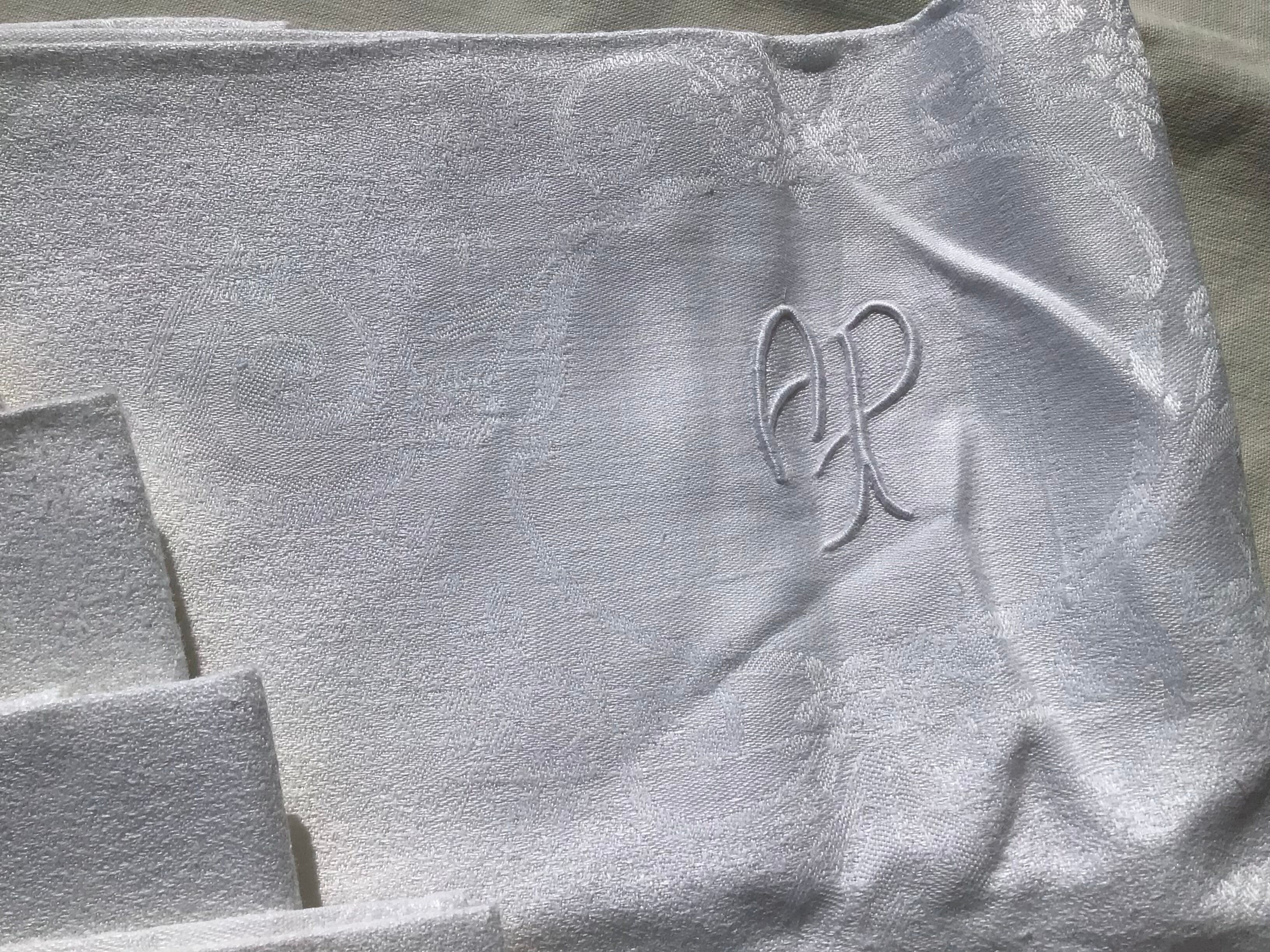 AP embroidered square tablecloth with 6 towels