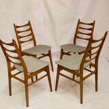 Set of 4 Scandinavian chairs year 50-60 restored anti-stain fabric gray cloud.