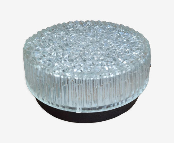Plafonnier Holophane en verre et métal