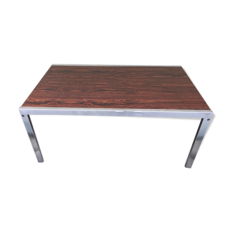 Rectangular coffee table vintage formica top imitation wood brown feet silver metal
