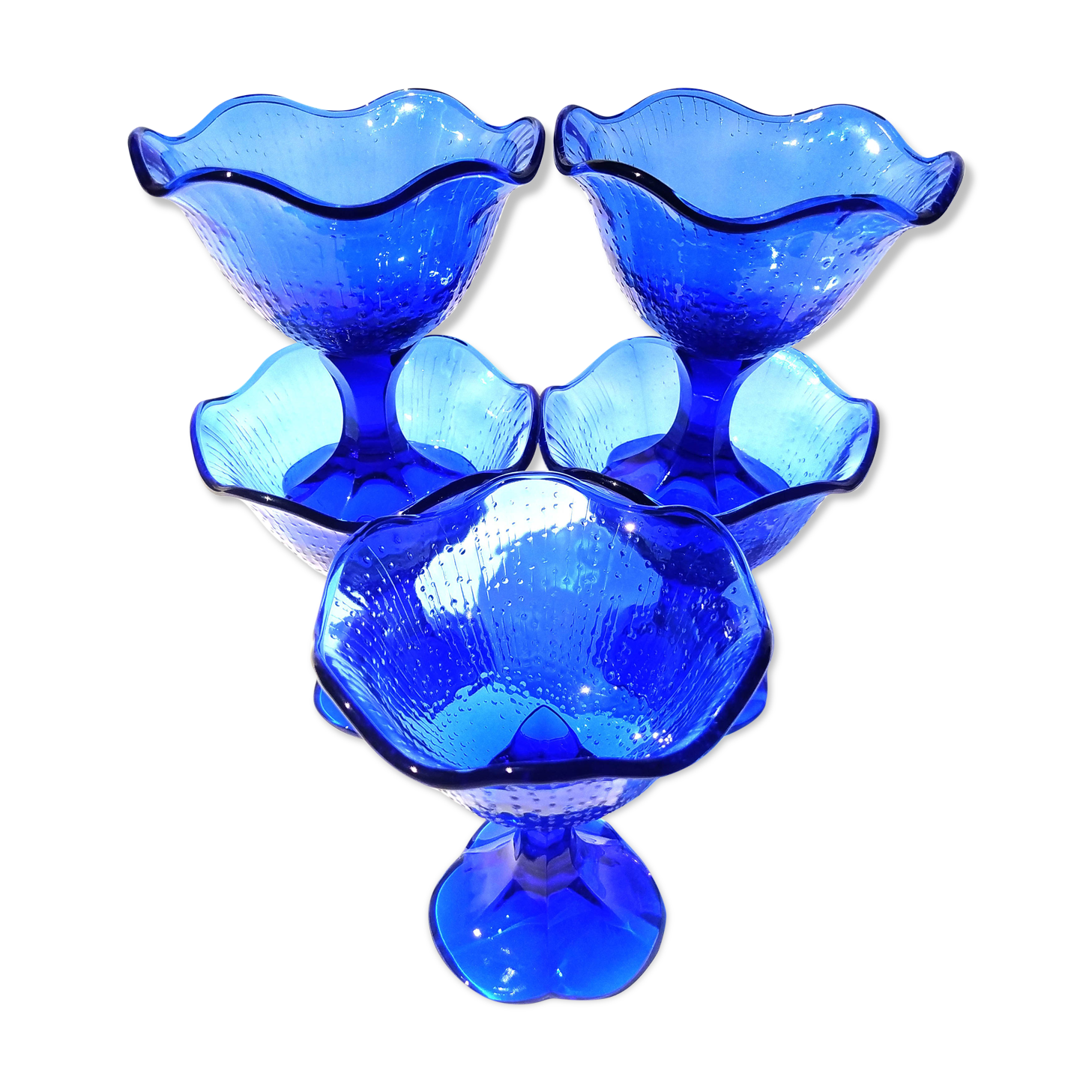 Set of 5 blue vintage ice cream cups