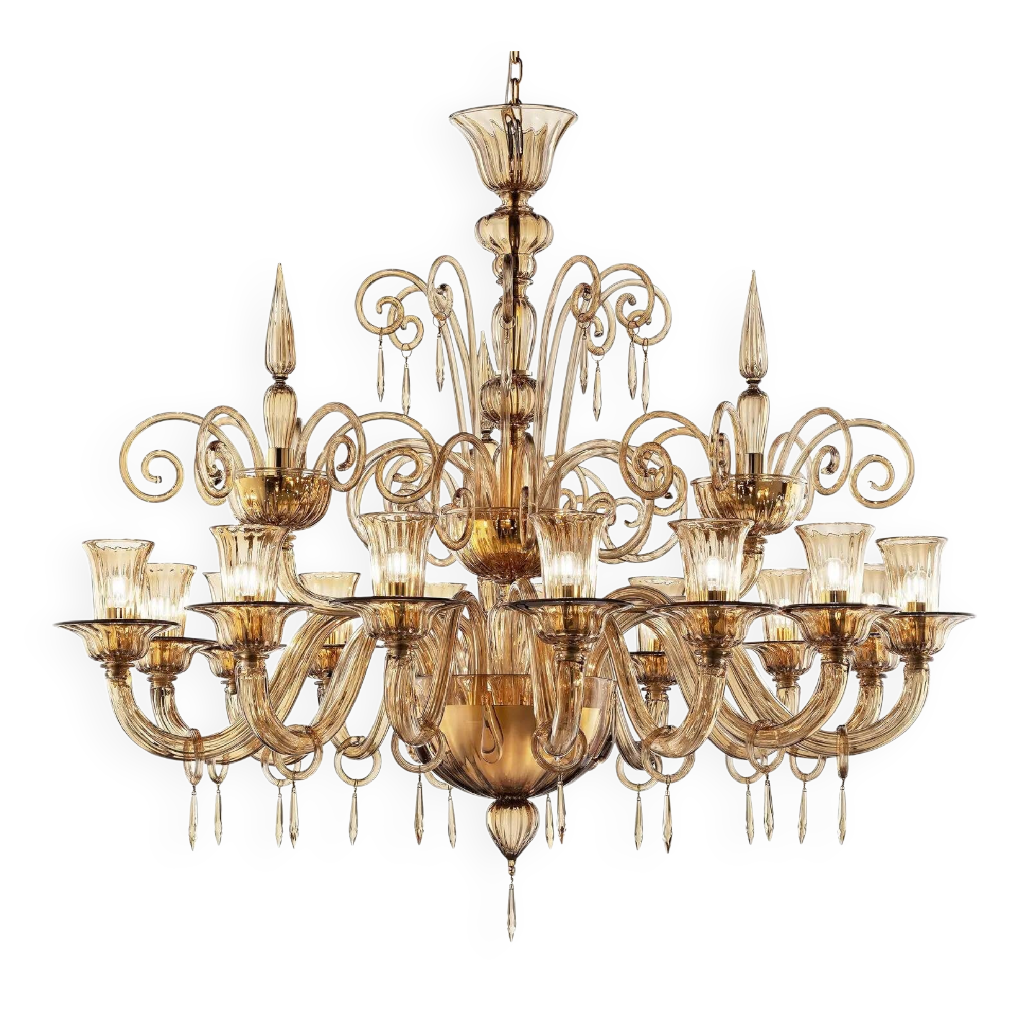 Lively Curls Murano Glass Chandelier in Dark Amber