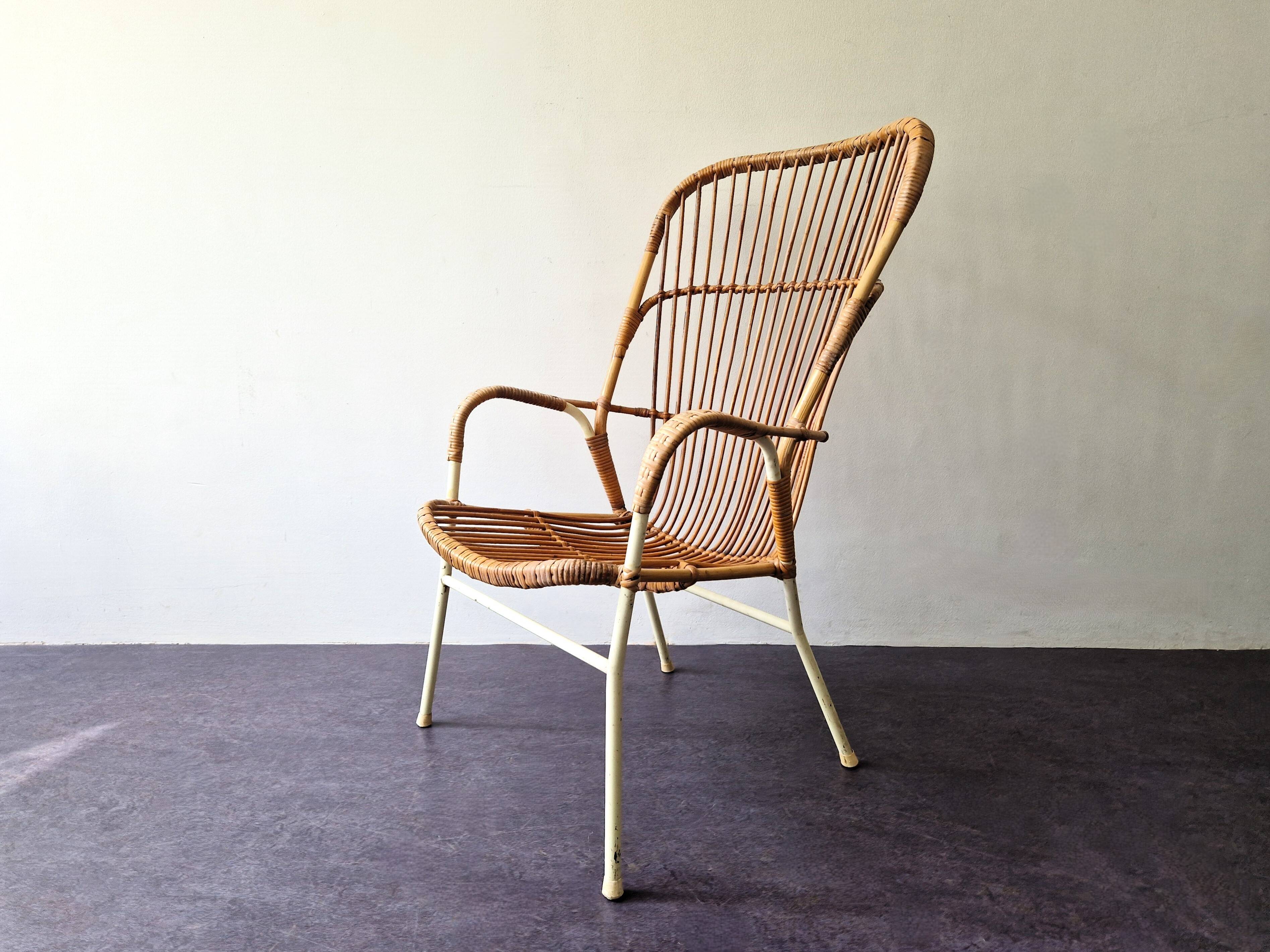 Rattan high back chair with white frame for Rohé Noordwolde, The Netherlands 1960's