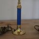 Pair of blue and gold bedside lamps with cream shades – H38 cm