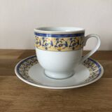 Lot de 3 tasses à café et soucoupes en céramique bleue et jaune