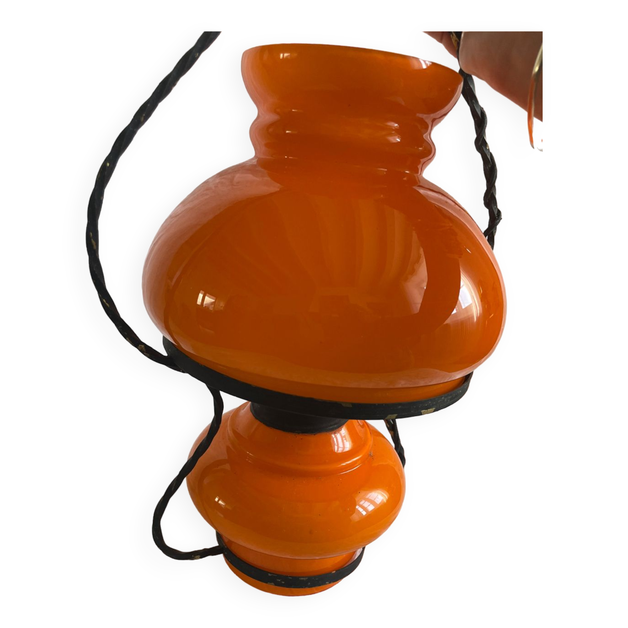 Pendant chandelier, vintage, opaline, Orange, 1970s