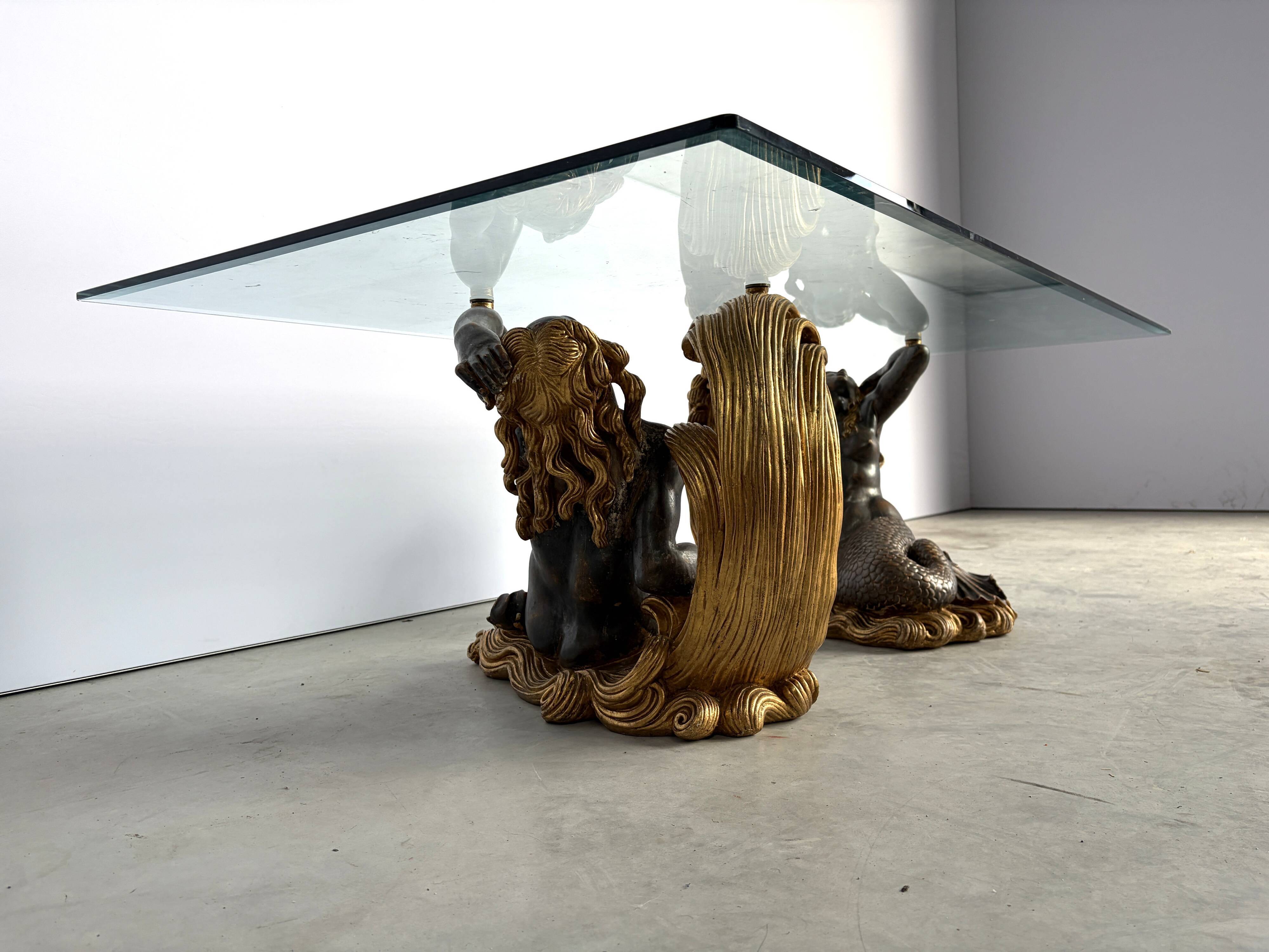 Vintage giltwood mermaid coffee table, 1960s