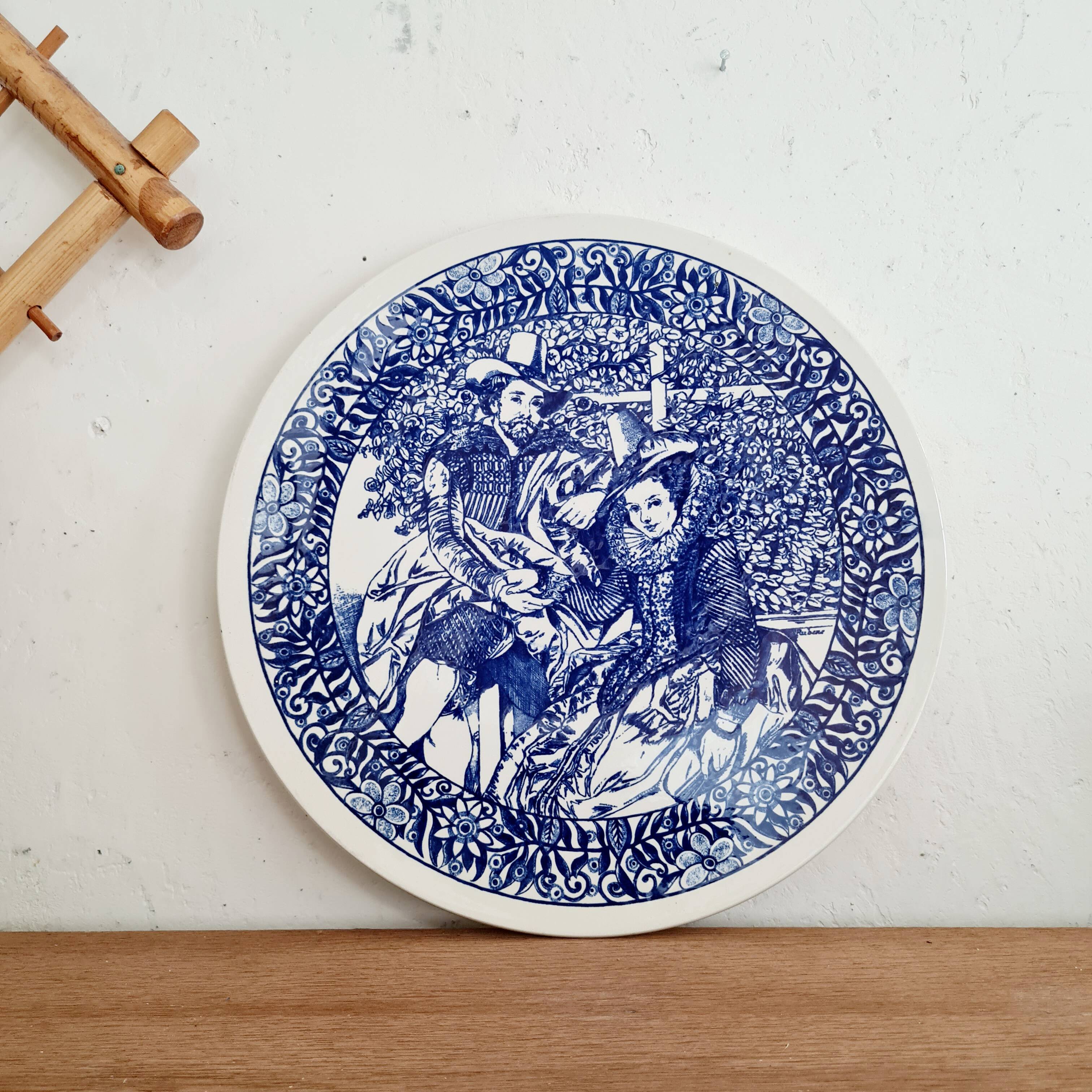 Large white porcelain dish with blue design