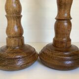 Paire anciens bougeoirs en bois brutaliste