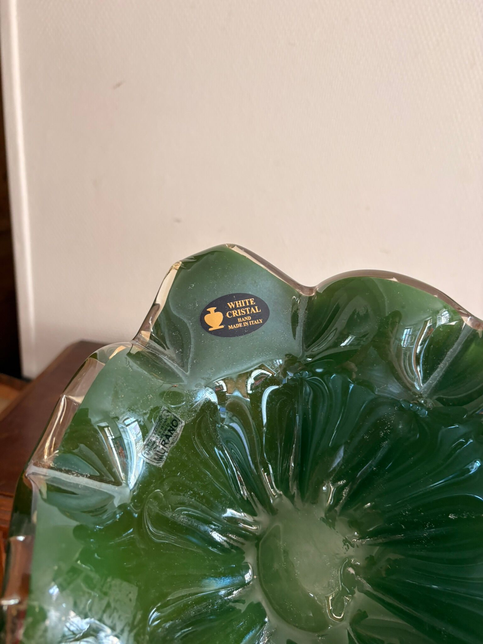 Corolla Cup Empty Pocket Bowl Murano Style Green Crystal