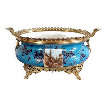 Planter in glazed porcelain and gilded bronze late nineteenth