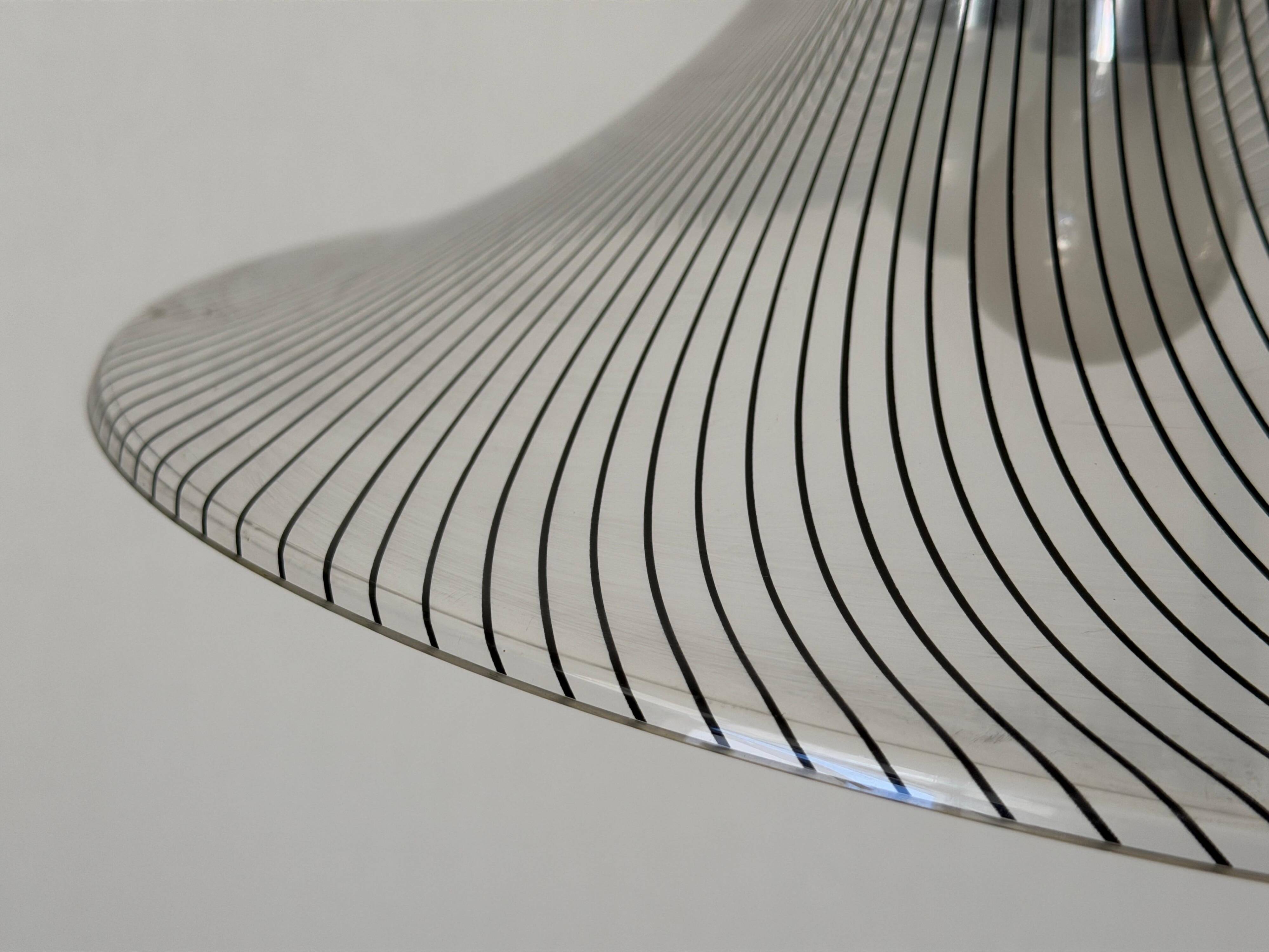 Suspended lamp with 4 sockets, chrome body and plexiglass shade, 1970s, Germany.