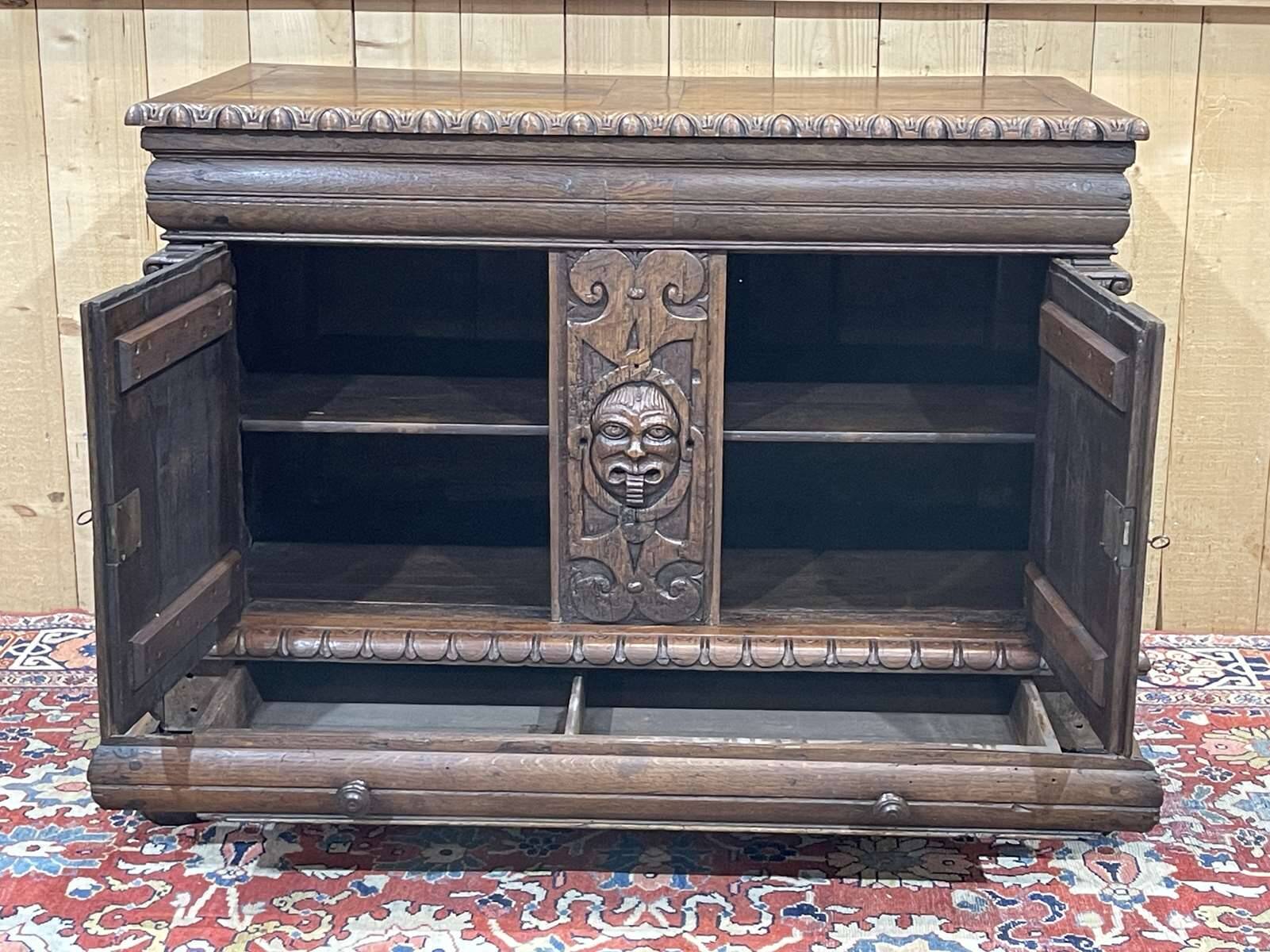 Late 17th century Renaissance oak chest transformed into a sideboard