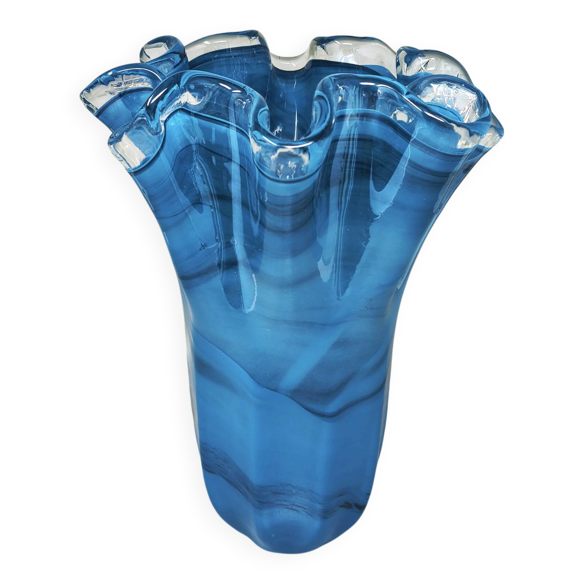 1970s Exquisite "Fazzoletto" Murano Glass Vase by Dogi. Made in Italy