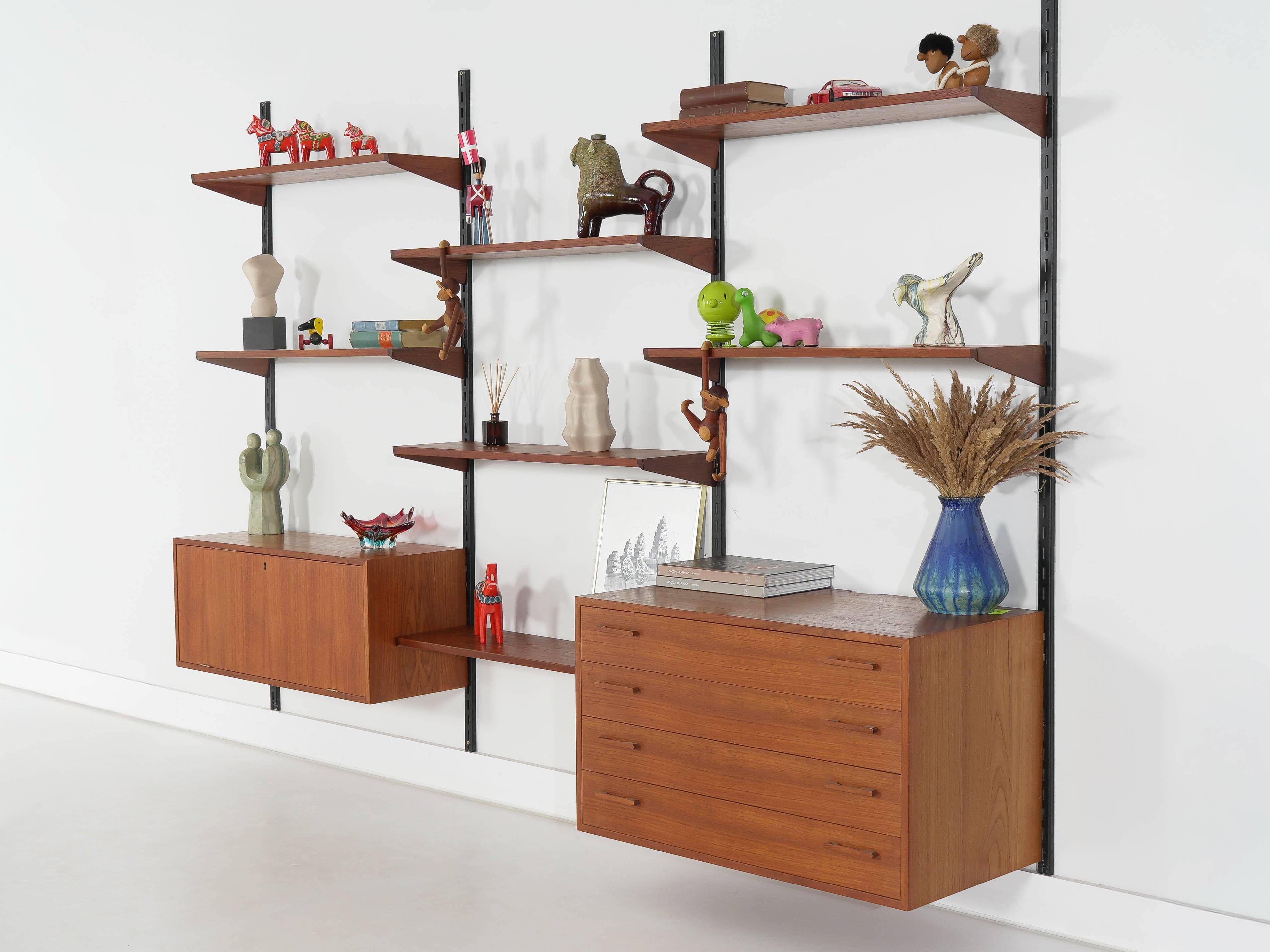 Modular shelving Kai Kristiansen, teak veneer, Danish design 1960s