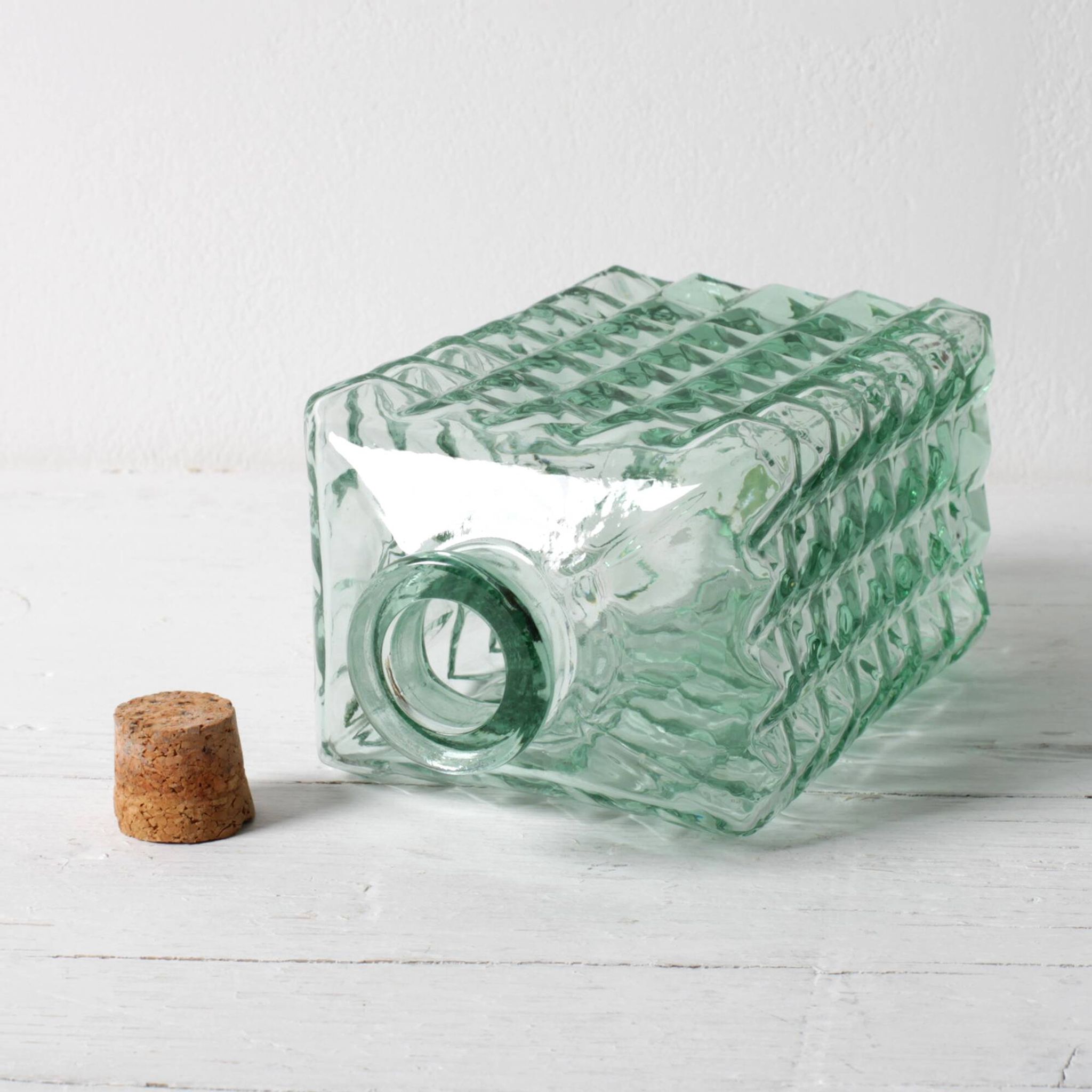 Georgia Green Glass Decanter with Cork Stopper / Spain / 1990s