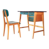 Desk and its green and wood chair, 1950s