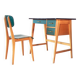 Bureau et sa chaise vert et bois, année 50