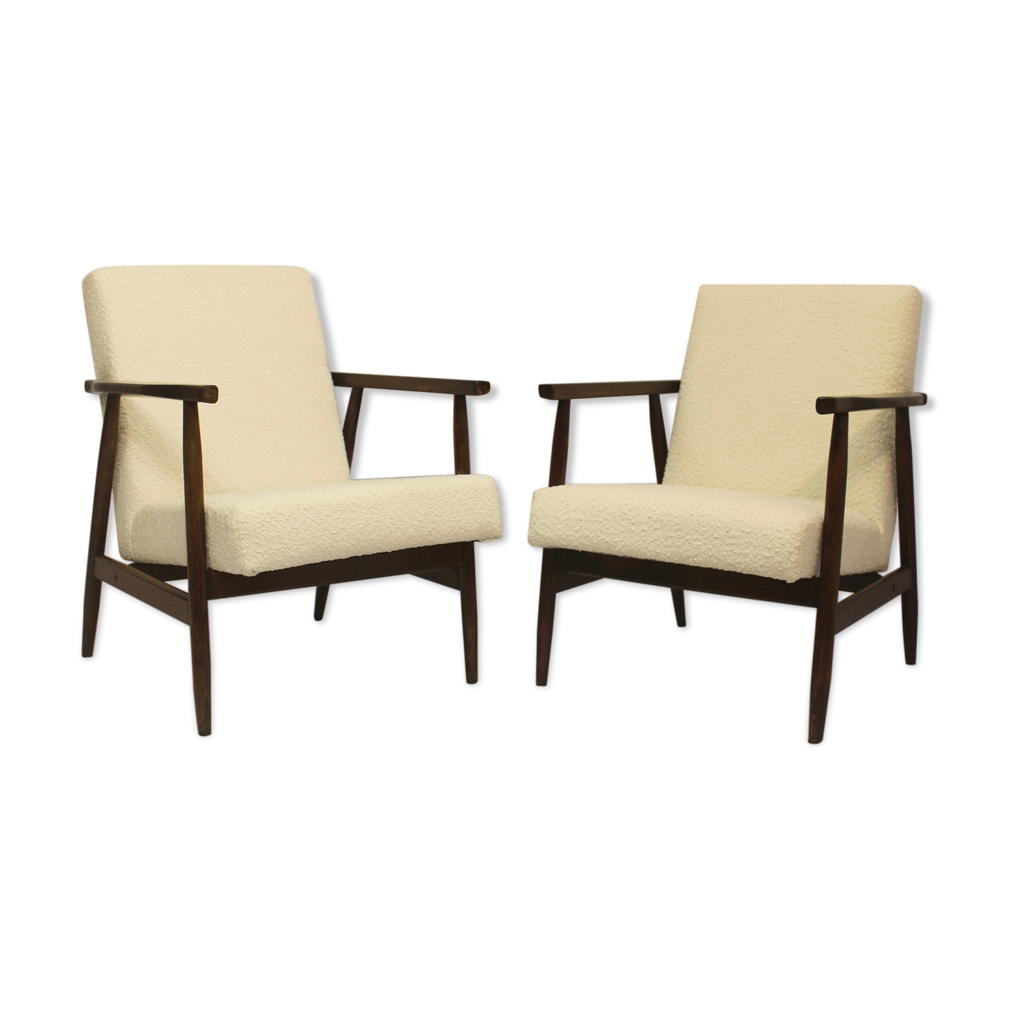 Pair of armchairs Henryk Lis 300-190 years 1970 fabric white buckle.