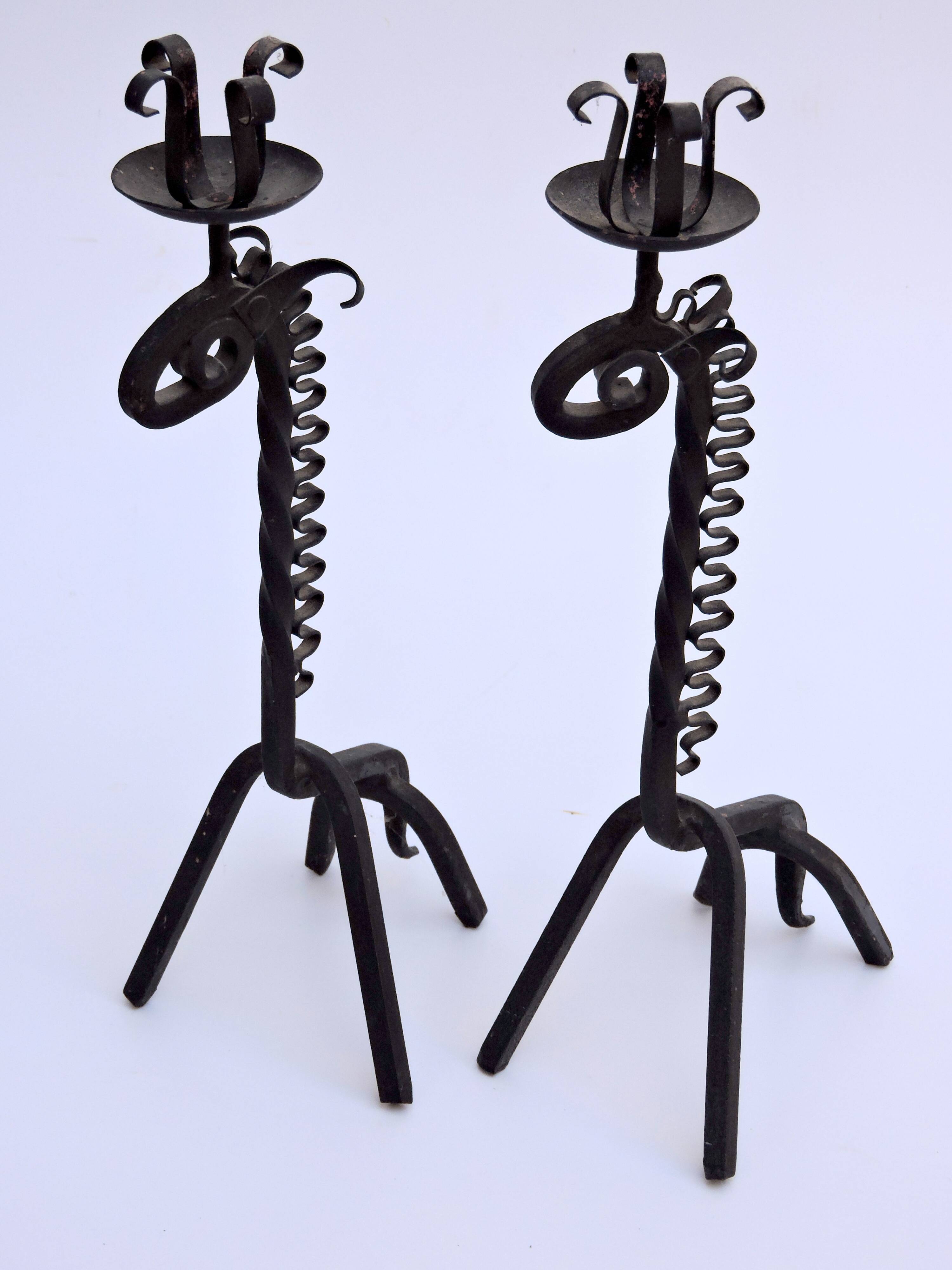 Pair of vintage candle holders zoomorphic wrought iron giraffe