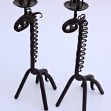Pair of vintage candle holders zoomorphic wrought iron giraffe