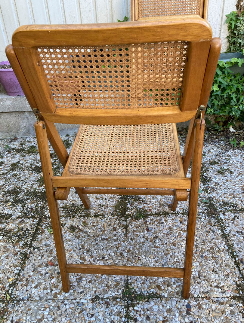 Lot de 3 chaises pliantes en bois et cannage