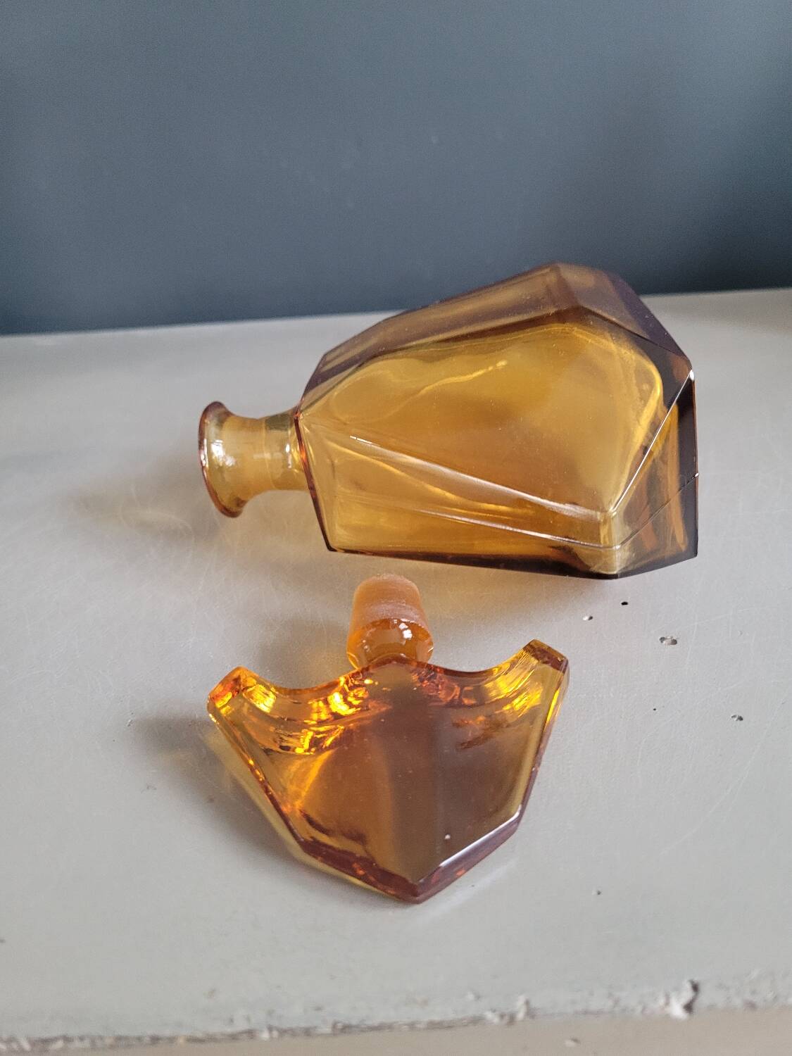 Art Deco liqueur carafe in amber glass