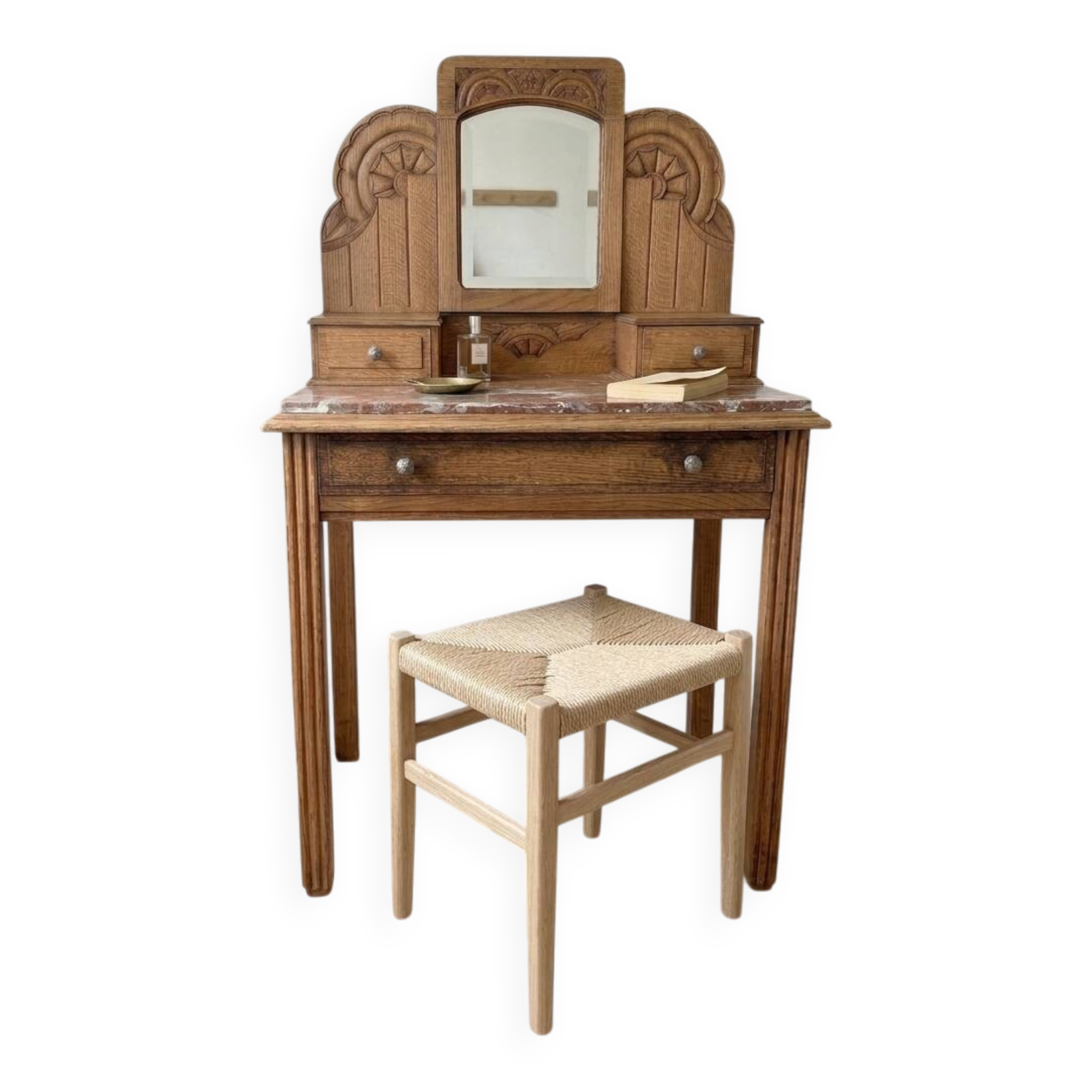 Antique carved oak hairdresser – art deco style