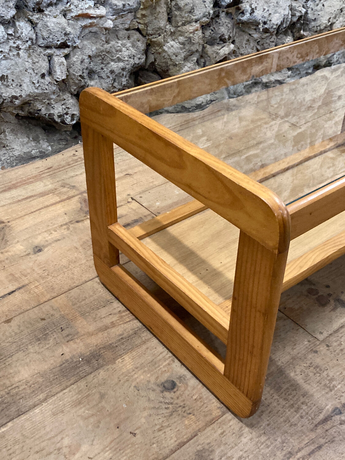 Coffee table in pine and glass Regain 1980