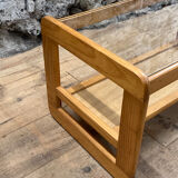 Coffee table in pine and glass Regain 1980