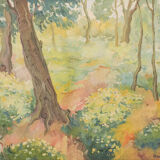 Impressionist wooded landscape with flowers