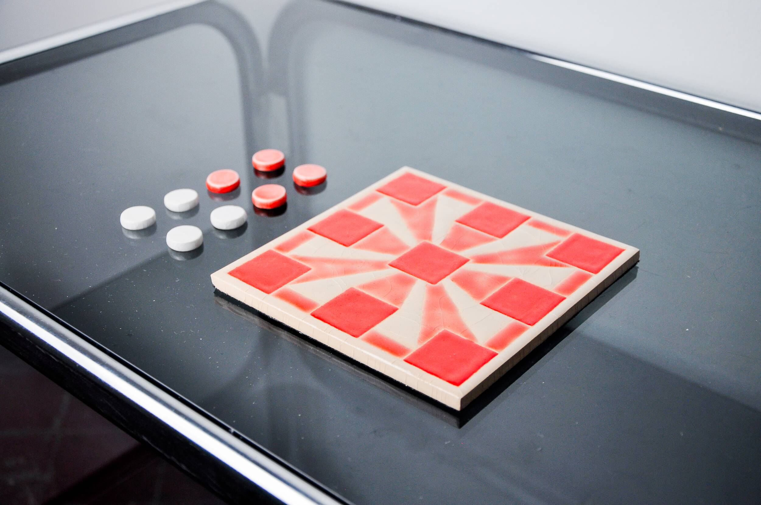 Tic-tac-toe game, enameled ceramic, Italy, 1980