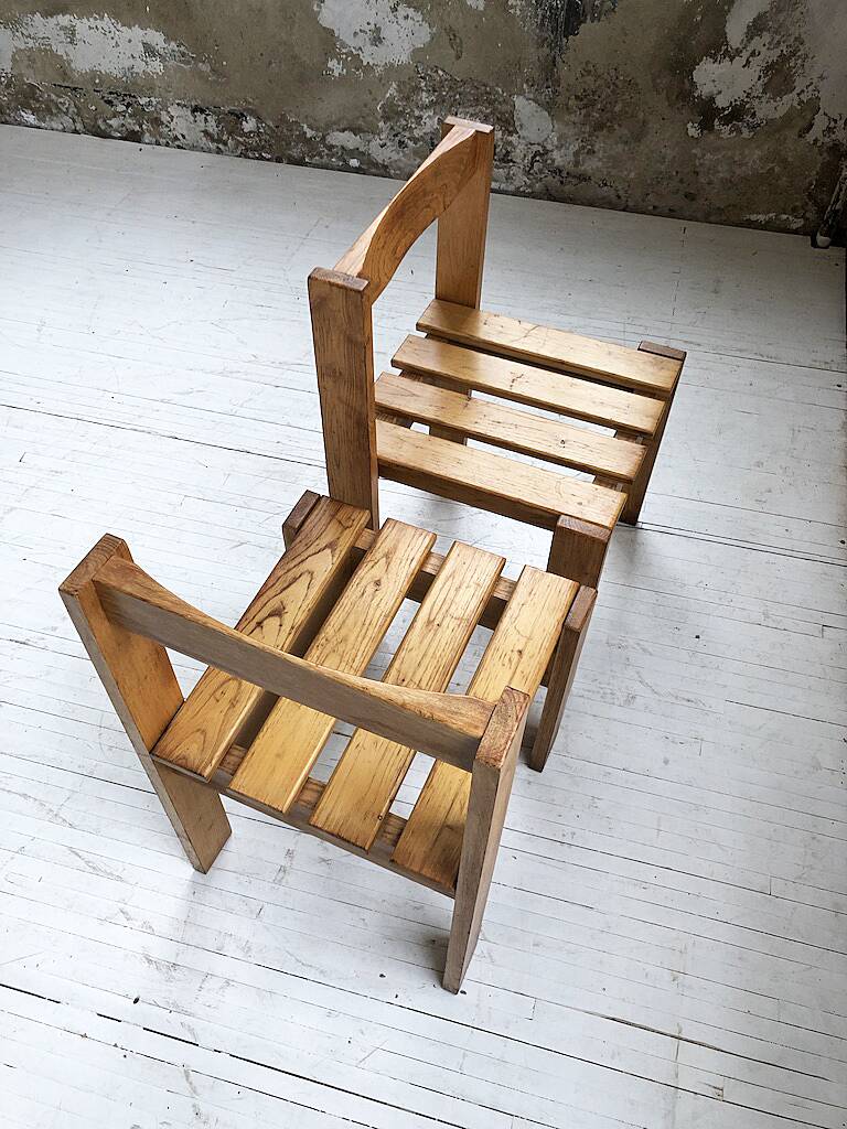 Duo of les arcs mountain pine chairs