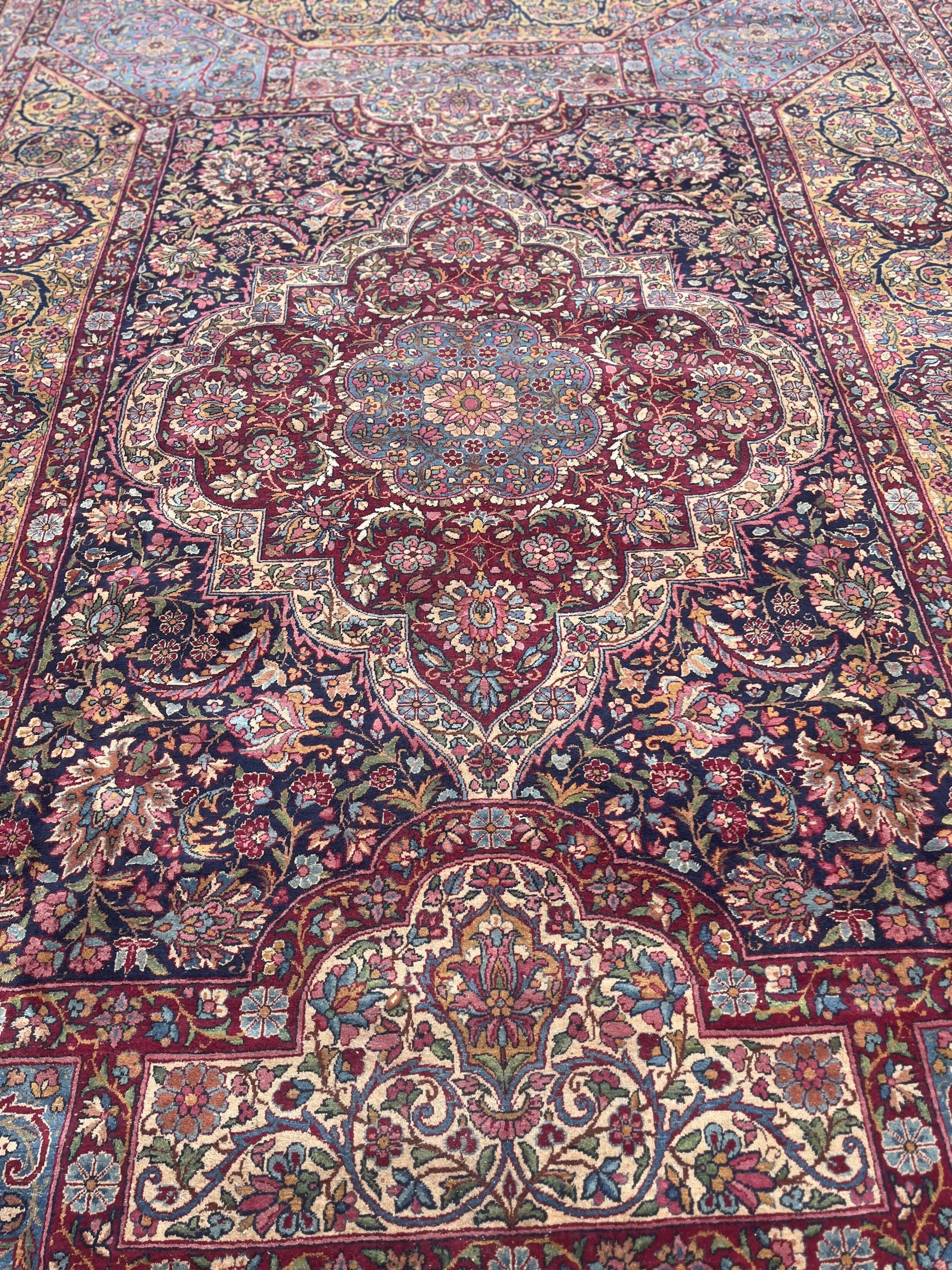 Large Antique Iranian Oriental Rug: Yazd: 4.45 X 3.30 Meters