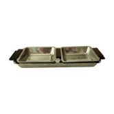 Plateaux de service en acier inoxydable à manche en teck - ensemble de 3, millésime des années 1970