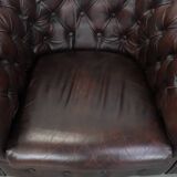 Set of three classic English-style Chesterfield cowhide  club armchairs