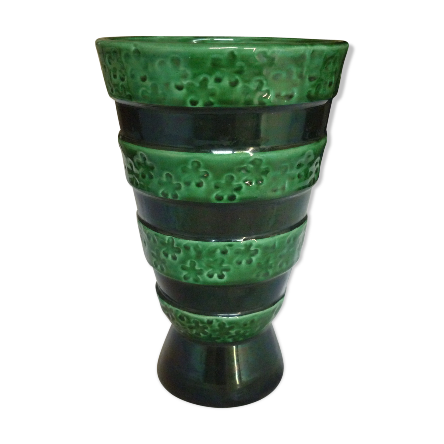 Ceramic vase st clement green and black signed letalle